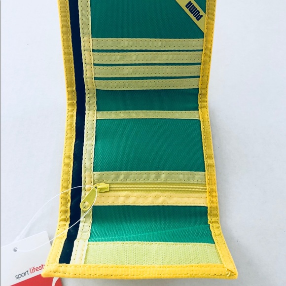 New Puma Yellow Green Blue Bi Fold Wallet NWT - Picture 3 of 3